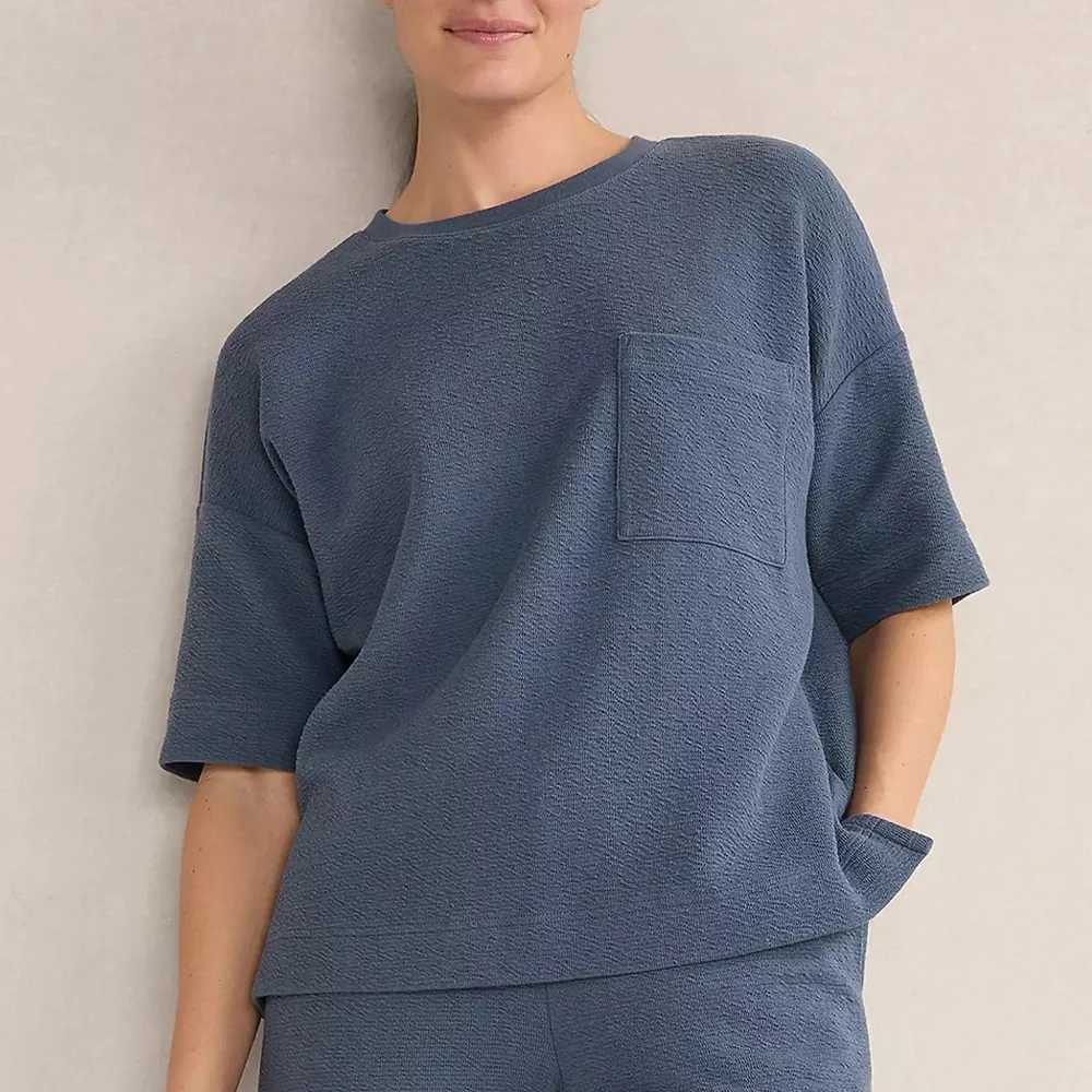 Haven Well Within COTTON BLEND TEXTURED CREWNECK TEE Inidigo Blue Size Mesdiun - Picture 1 of 10